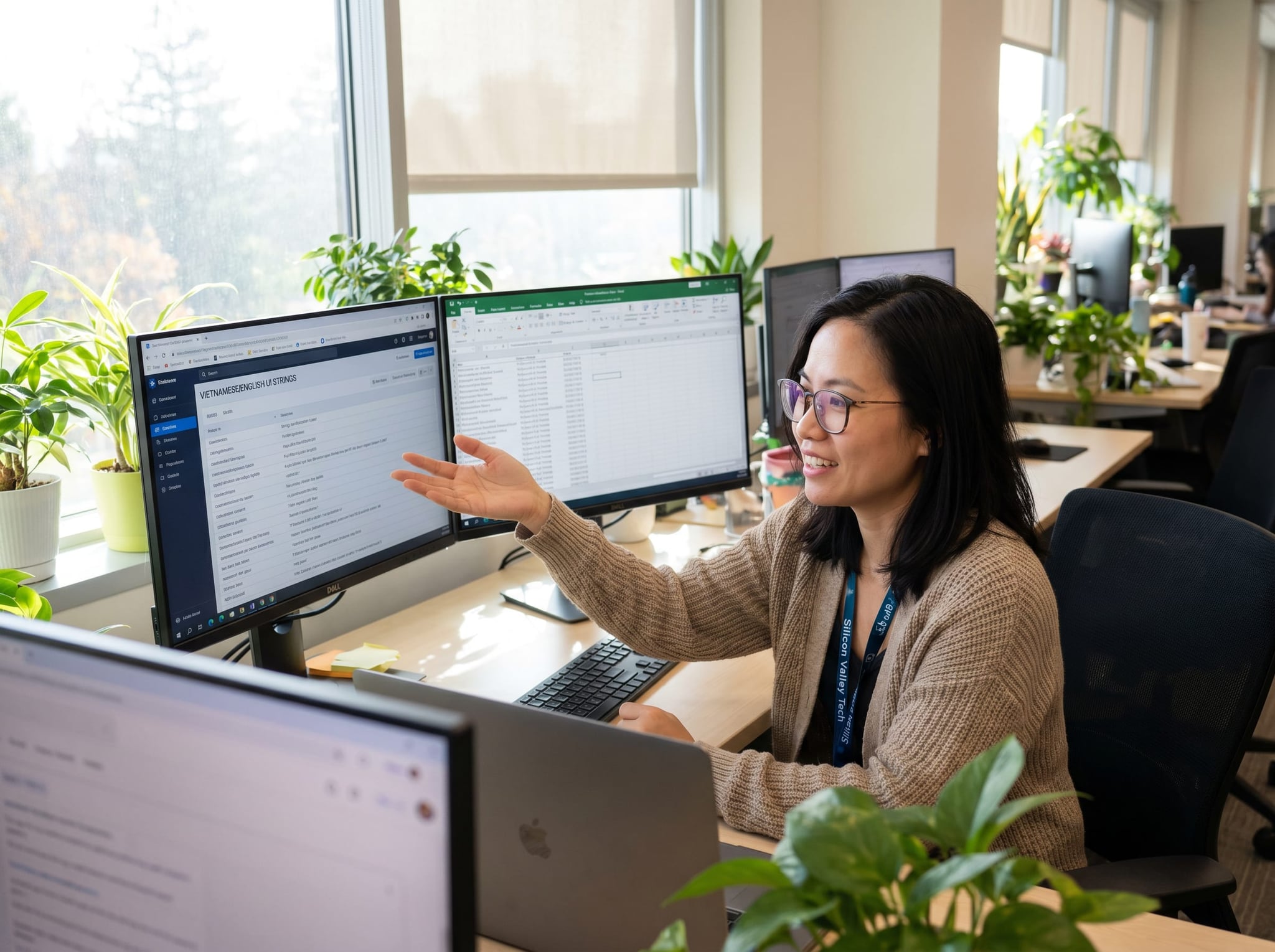 Professional translators working on legal documents in a San Jose office