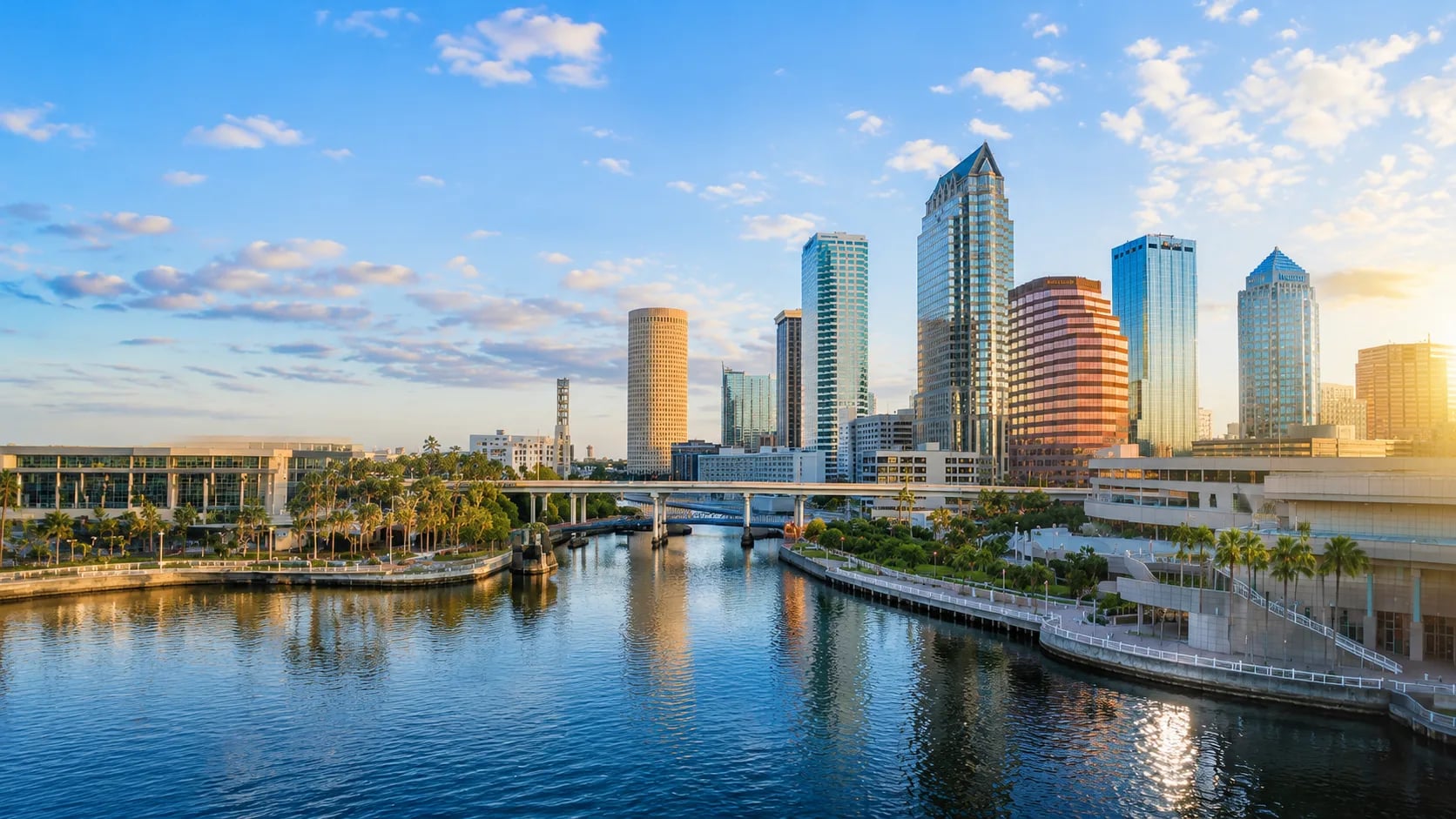 Downtown Tampa skyline and Riverwalk along the Hillsborough River
