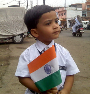 A kid ready for school on Independence Day