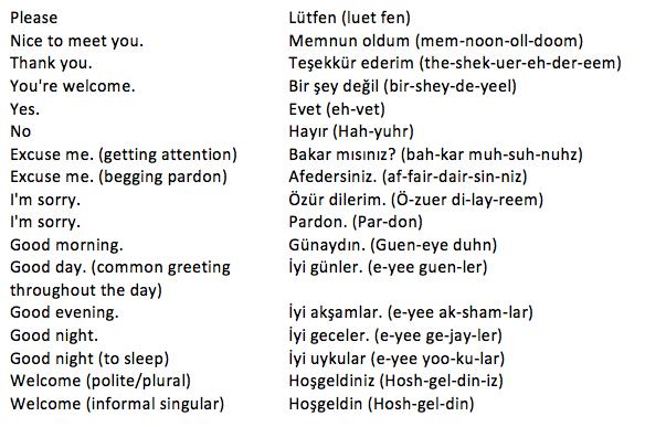Common Turkish Words and Phrases