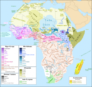map of the african continent and languages