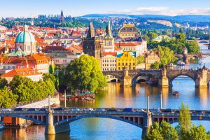 Charles Bridge over Vltava river in Prague Czech Republic