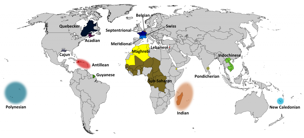 Dialects of the french language on a map