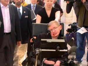 Stephen Hawking going to a lecture in Jerusalem 2006