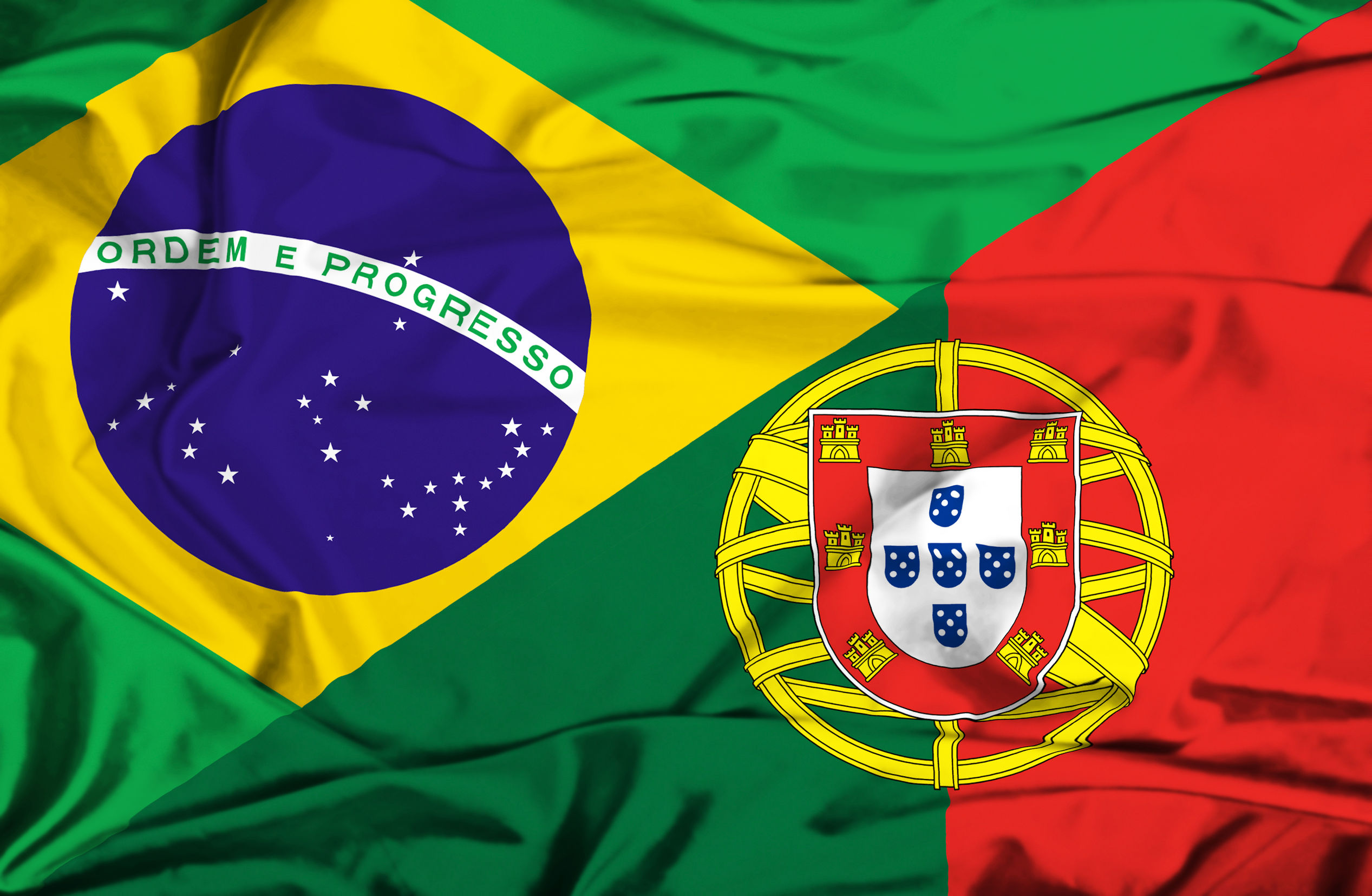 flag of portugal and brazil two countries using Portuguese language