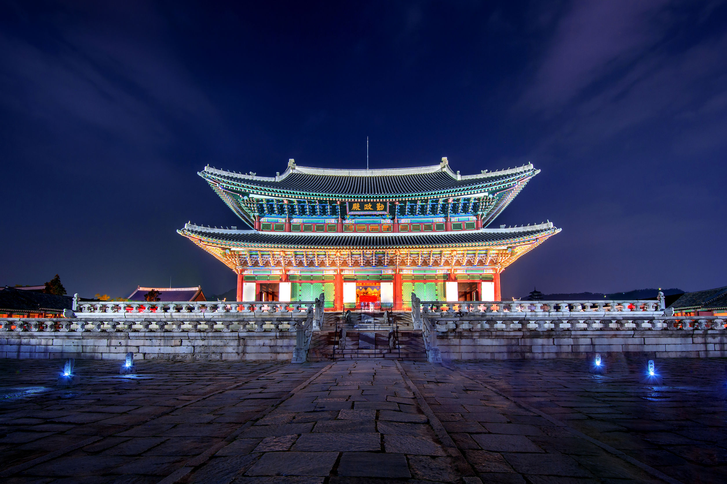 Gyeongbokgung Palace and Milky Way at night in seoul,Korea
