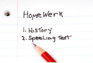 A list of homework to do with misspelled words