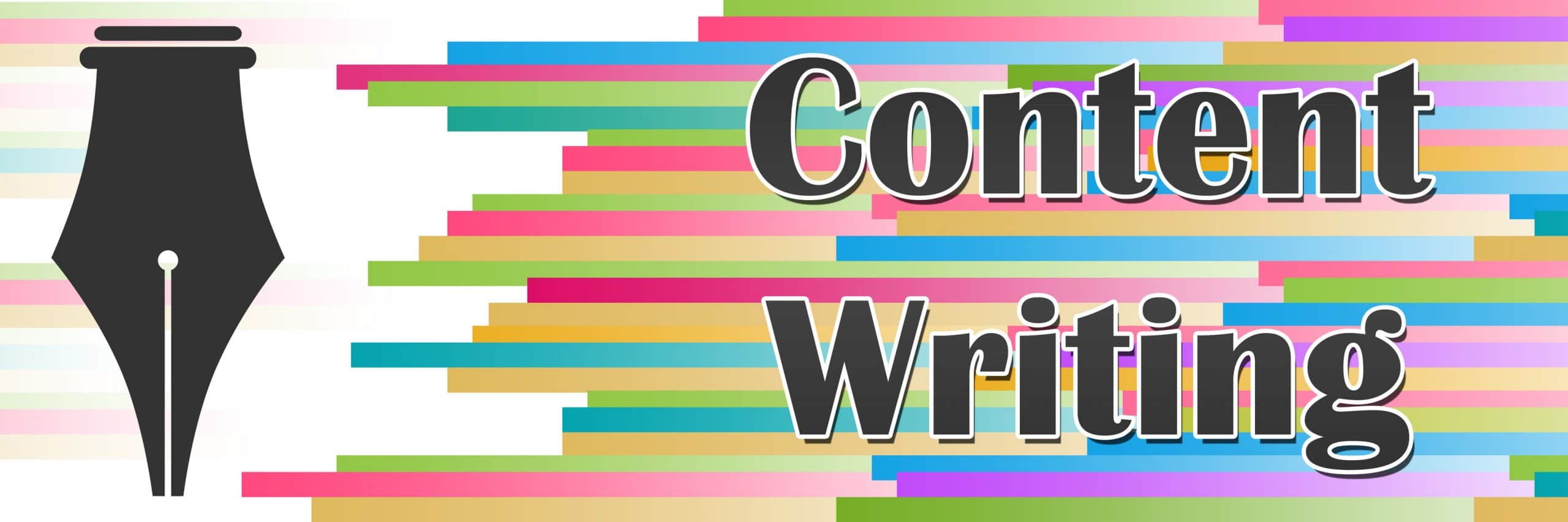 pen tip beside the word content writing over colorful lines