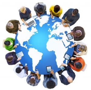 multi-ethnic team showing global connection