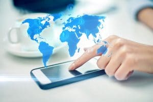 lady using mobile app for global transaction