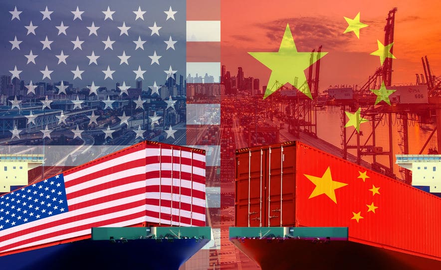USA-China trade war - US and Chinese Goods in a ship container