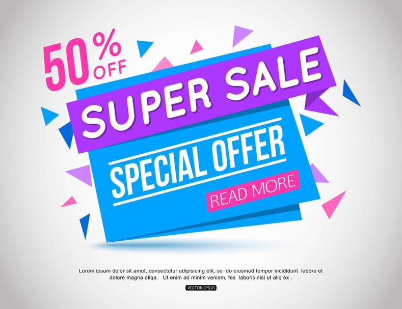 holiday marketing super sale banner showing 50% discount offer