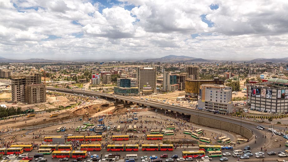 Aerial image of city of Addis Ababa Ethiopia