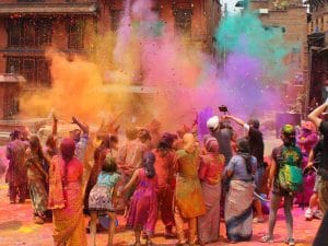 celebration of the Holi festival in the streets of India