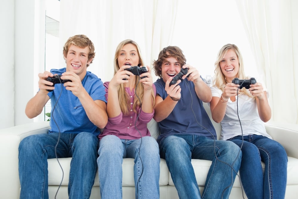 group of friends playing video games