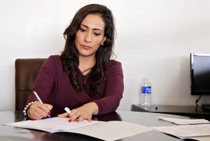 woman translating documents