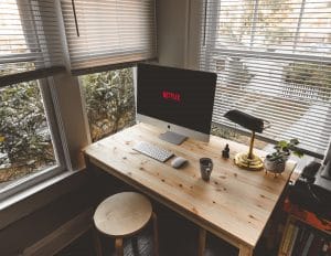 studio desk with netflix on desktop