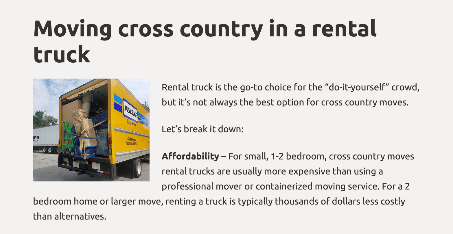 Moving cross country in a rental truck