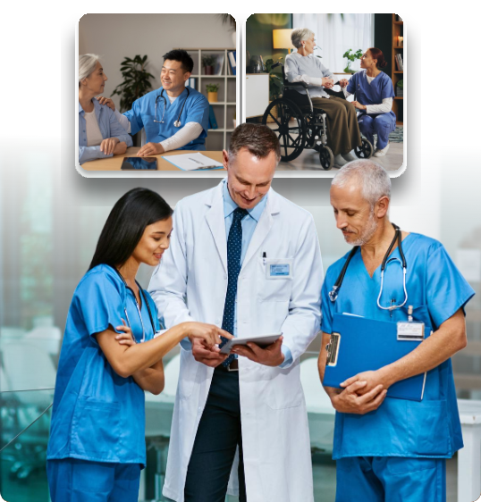 Medical translations illustration showing patient, doctor, and global healthcare communication