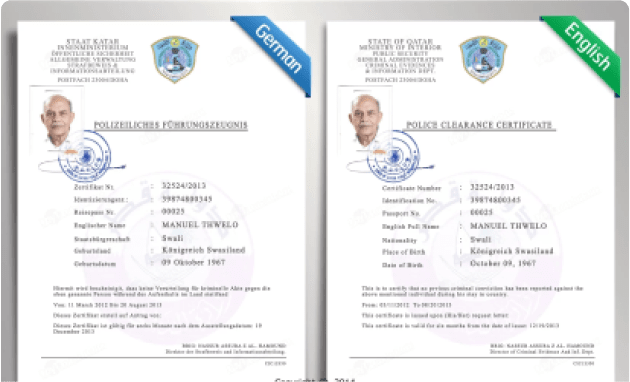 German to English Police Clearance Certificate
