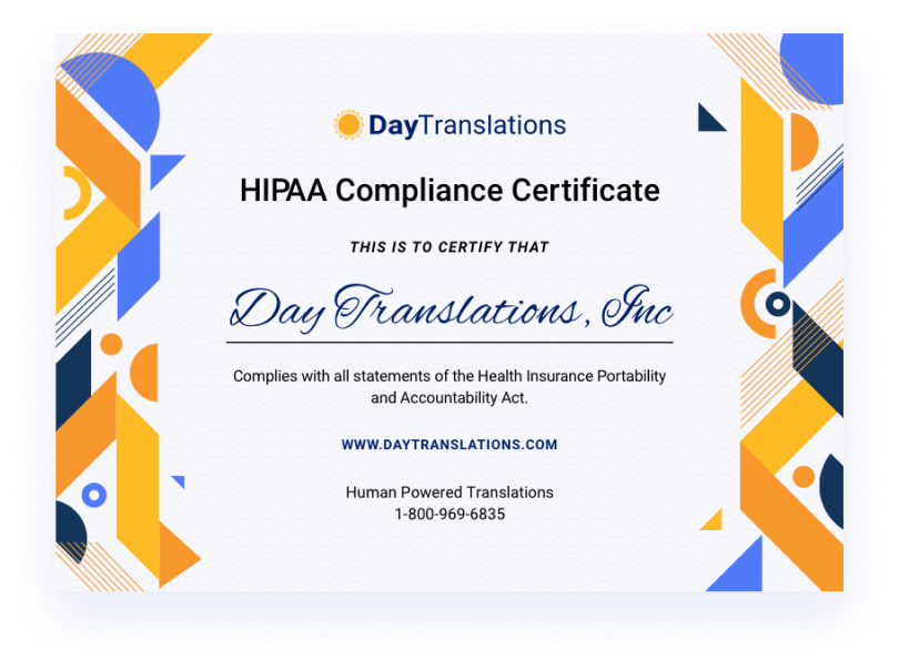 HIPAA Compliance Certificate